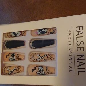 Halloween Themed Tan & Black Coffin Press On Nails- NIB